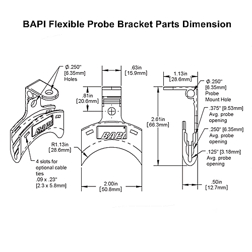 BAPI BA/FPB-50 Blue Flexible Probe Bracket Parts Dimension