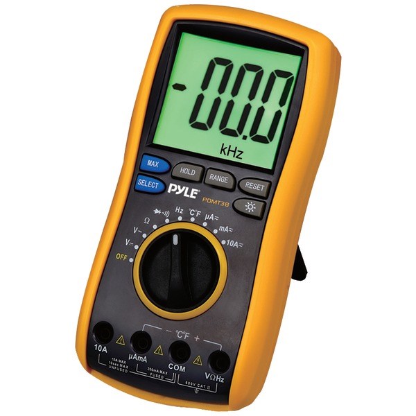 PYLE PDMT38 Digital LCD AC, DC, Volt, Current, Resistance & Range Multimeter with Rubber Case, Test Leads & Stand